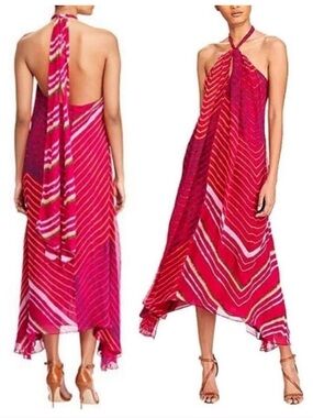 Ralph Lauren Pink and Fuchsia Halter Asymmetrical Silk Dress